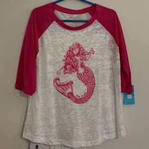 NWT Pink & white rolled cuff Mermaid burnout tee